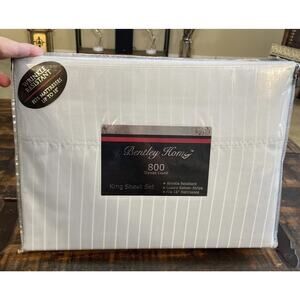 Sateen Luxury King Sheets Sky blue Stripe Wrinkle Resistant - Fits 18” Mattress